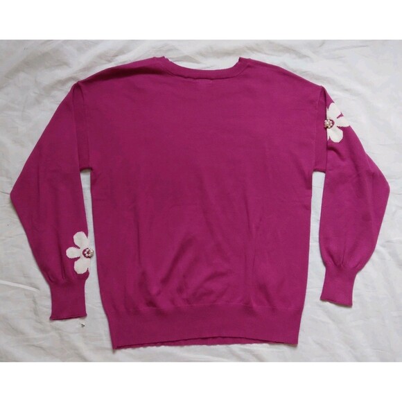 Versona Sweater Pink White Daisy Lightweight Barbiecore Feminine Womens Medium - Picture 8 of 10